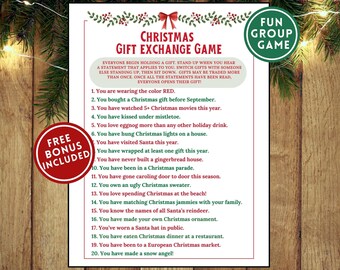 Weihnachtsgeschenkbörse Weißer Elefant Spiel Weihnachtsfeier Spiele Druckbare Weihnachtsspiele für Familien, Partys, Weihnachtsaktivität, Jugendliche