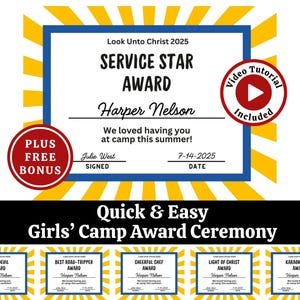 YW Camp Award Certificates, LDS Girls Camp Awards for Young Women, Printable Editable in Canva, Look Unto Christ 2025 theme, Tuck in Treats