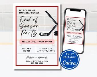 EDITABLE Hockey Team Party Invitation, End of Season Party Invite, Hockey Awards Certificate Night Banquet, Printable Canva Template Digital