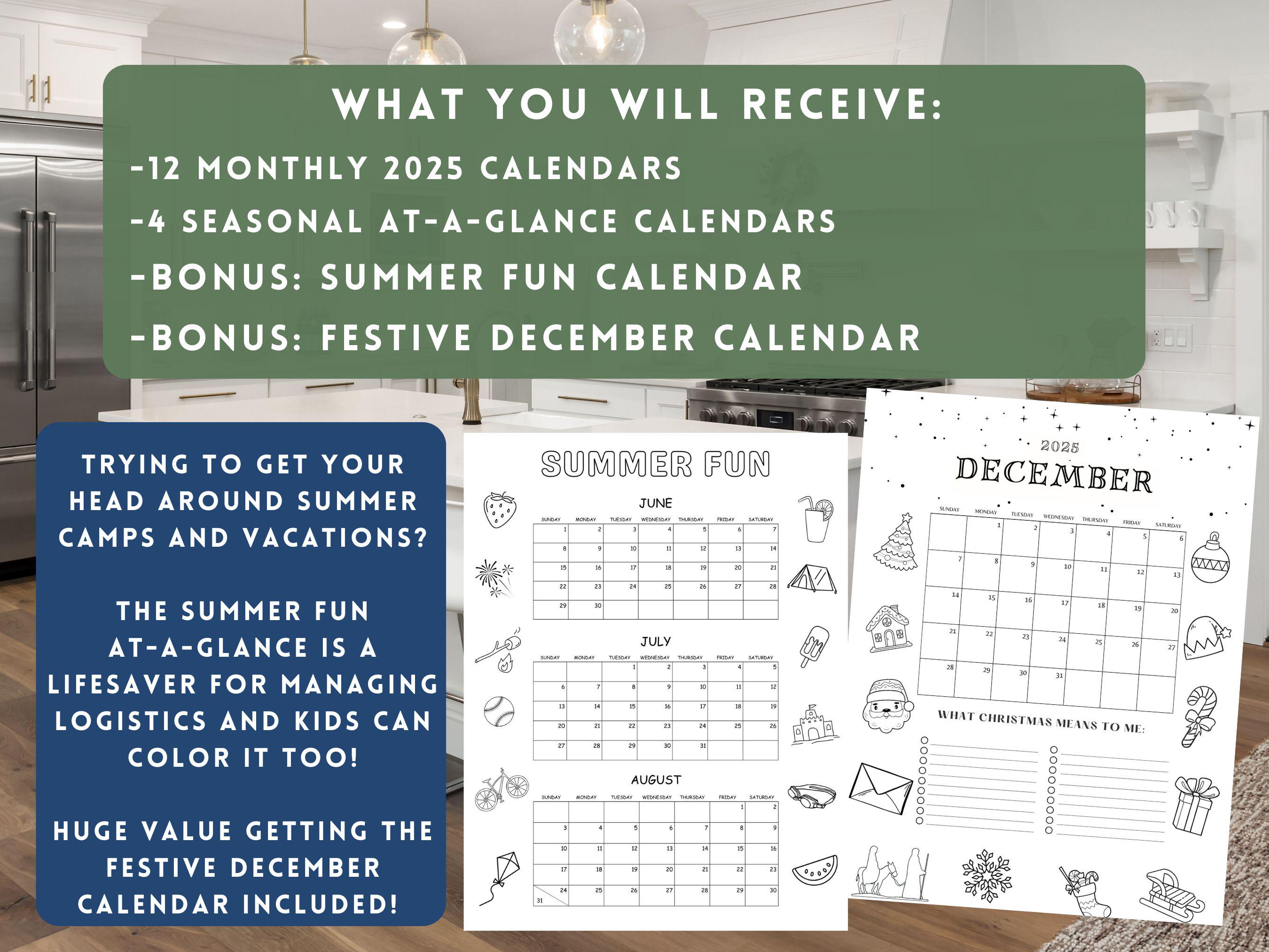 2025 Calendar on Wall Family Calendar Printable Large Wall Calendar ...