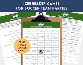 Juegos para romper el hielo en equipos de fútbol, actividades para fiestas de fútbol para conocerse, materiales imprimibles para fortalecer y fortalecer el equipo, trivia, charadas, bingo Ever Never