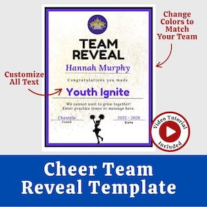 Cheer Team Roster Reveal Form, Add Your Logo Template, Editable Canva Flyer, Cheer Tryout Results, Team Announcement, Cheer Roster Printable