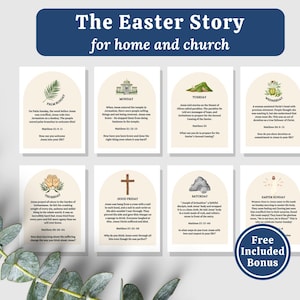 Tarjetas de cuenta regresiva de Semana Santa con historias de Pascua para imprimir para niños Tarjetas de Adviento de Pascua para la familia Descarga digital Biblia Domingo de Ramos Secuencia de Pascua SUD