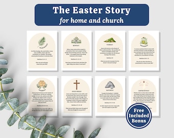Holy Week Count Down Easter Story Cards Printable for Kids Family Easter Advent Cards Digital Download Bible Palm Sunday LDS Easter Sequence