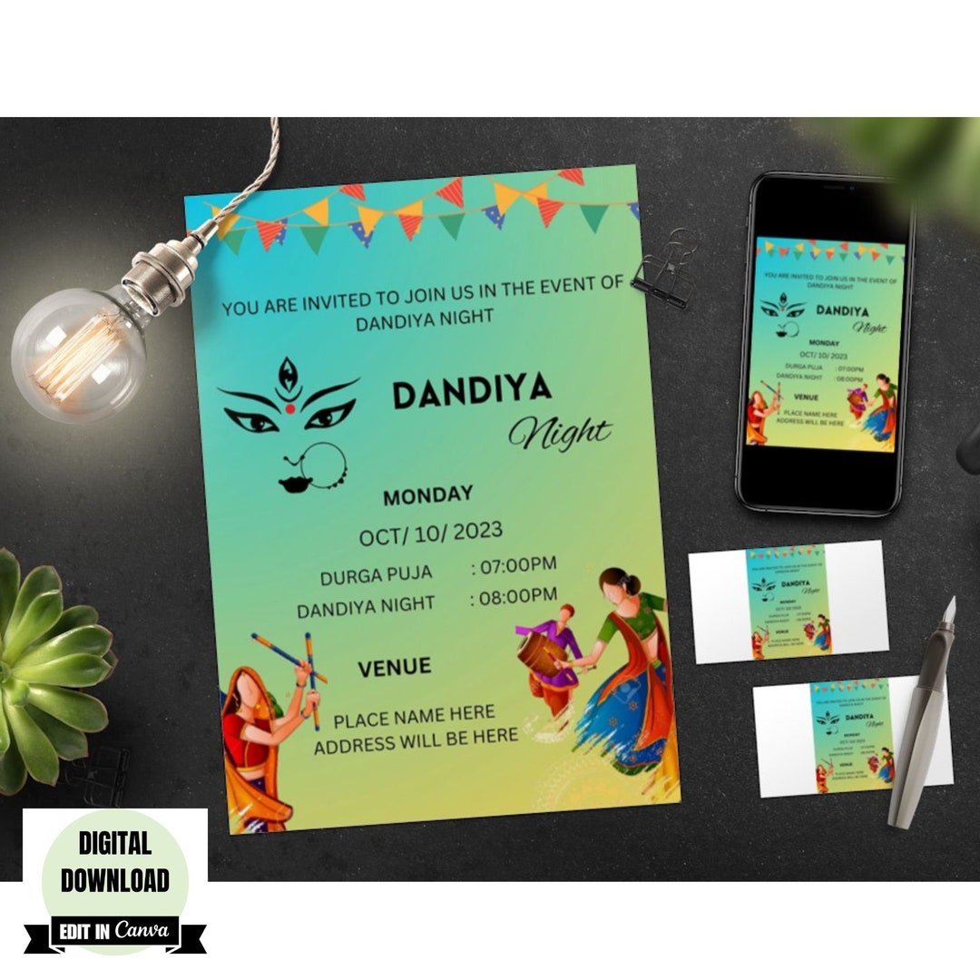 Digital Navratri Invitation Card, Digital Dandiya Night, and Navratri