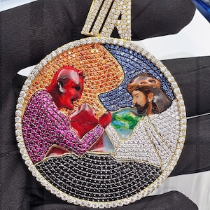 Colgante 3D Dios del Diablo, Colgante de piedras preciosas de color, Colgante de pintura de esmalte, Diseño de letras personalizadas para hombres, Plata 925, Acabado de golf de 14K, Regálelo