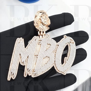 Colgante de nombre VVS Moissanite, colgante personalizado de 3 letras para hombres, fianza personalizada, colgante de capa, fuente personalizada, colgante helado, acabado en oro rosa de 14k