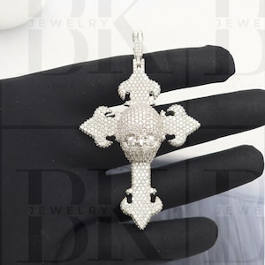 VVS Moissanite Iced Out Skull Cross Hänge, 925 Silver, Hiphop Smycken