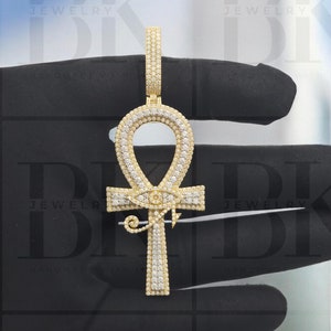 VVS Echt Moissanit Diamant Ankh Anhänger, Rapper Auge Anhänger, Iced Out Men Anhänger, Hip Hop Anhänger, 14k Gelbgold Finish, Geschenk für Ihn