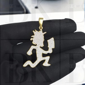 Pingente de machado de moissanita real, pingente de prata 925, pingente de machado de hip hop, presente para ele, pingente de rapper, acabamento em ouro amarelo 14K
