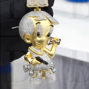 Fester Charakter 925 Sterling Silber Anhänger, Moissanite Brief Anhänger, 3D Toon Design, Hip Hop Männer Anhänger, 14k Gelbgold Finish, Geschenk