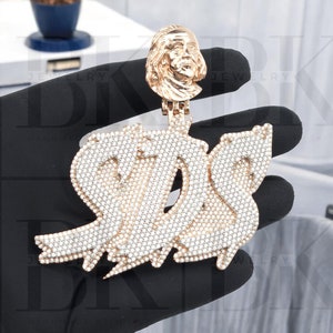 Colgante personalizado de 3 letras para hombre, colgante con nombre de moissanita VVS, fianza personalizada, colgante de capa, fuente personalizada, colgante helado, acabado en oro rosa de 14 k