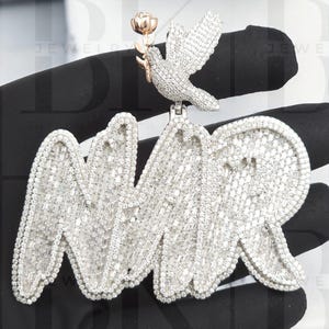 Colgante con letra baguette, colgante de diamante moissanita para hombre, colgante de hip hop para hombre, colgante 3D personalizado, plata 925, acabado en oro blanco de 14 quilates, regalo para él