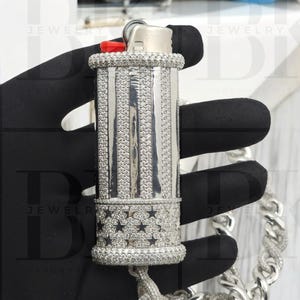 Herrhänge i massivt 925 silver med tändare, halsband med VVS Moissanit och onda ögat, tändarhållare, rappsmycken, 14k vitguldfinish, present