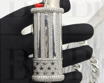 Men's Solid 925 Silver Lighter Case Pendant, VVS Moissanite Evil