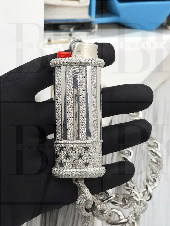 Men's Solid 925 Silver Lighter Case Pendant, VVS Moissanite Evil