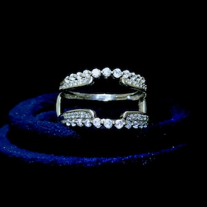 Solitaire Diamond Engagement ring guard Enhancer Wrap Band Ring Guard 14K White Gold Over Ring Jacket Art deco Filigree Ring For women Gift