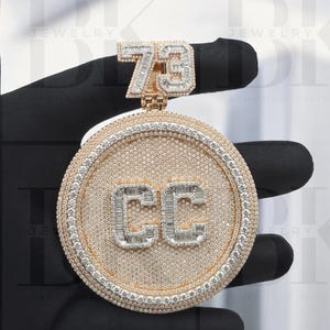 Kreis Anhänger, Echt Moissanite 2 Buchstaben Anhänger, Hip Hop Design, 925 Sterling Silber, 14k Rose Gold über, Positiv Auf Tester, Geschenk