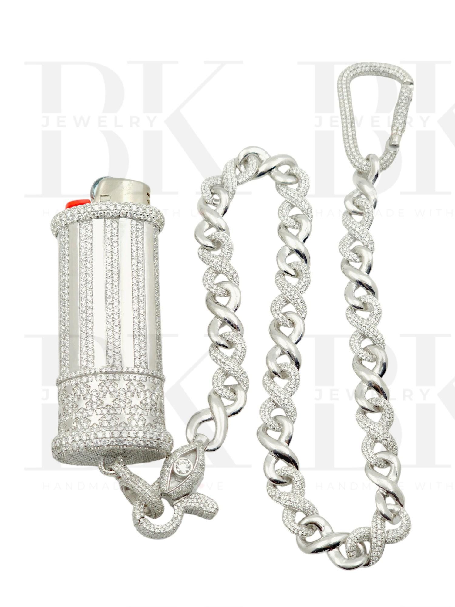 Men's Solid 925 Silver Lighter Case Pendant, VVS Moissanite Evil