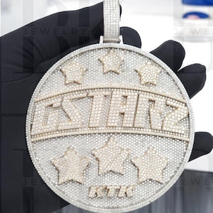 Iced Out Circle Logo Anhänger, VVS Moissanit Dimond Hip Hop Anhänger, 925er Silber, 14k 2-Ton-Gold-Finish, Geburtstagsgeschenk für Ihn, Positiver Tester