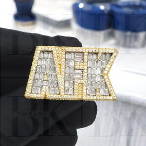Anillo de diamantes con moissanita en talla baguette, anillo con nombre personalizado, anillo con efecto helado, anillo 3D de hip hop, acabado en oro de 14 k, anillo de plata 925, regalo para él
