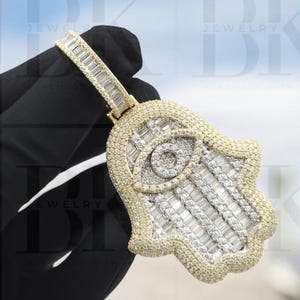 VVS Echt Moissanit Diamant Hams Anhänger, Baguette Diamant Anhänger, Rapper Anhänger, Hip Hop Anhänger, 14k Gelbgold Finish, Geschenk für Ihn