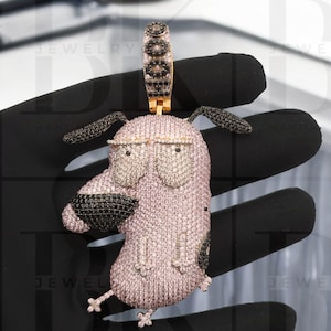 3Dピンクとブラックダイヤモンドトゥーンペンダント、キャラクターペンダント、アイスアウトペンダント、カスタムレター、925シルバー、14Kイエローゴールド仕上げ、彼へのギフト