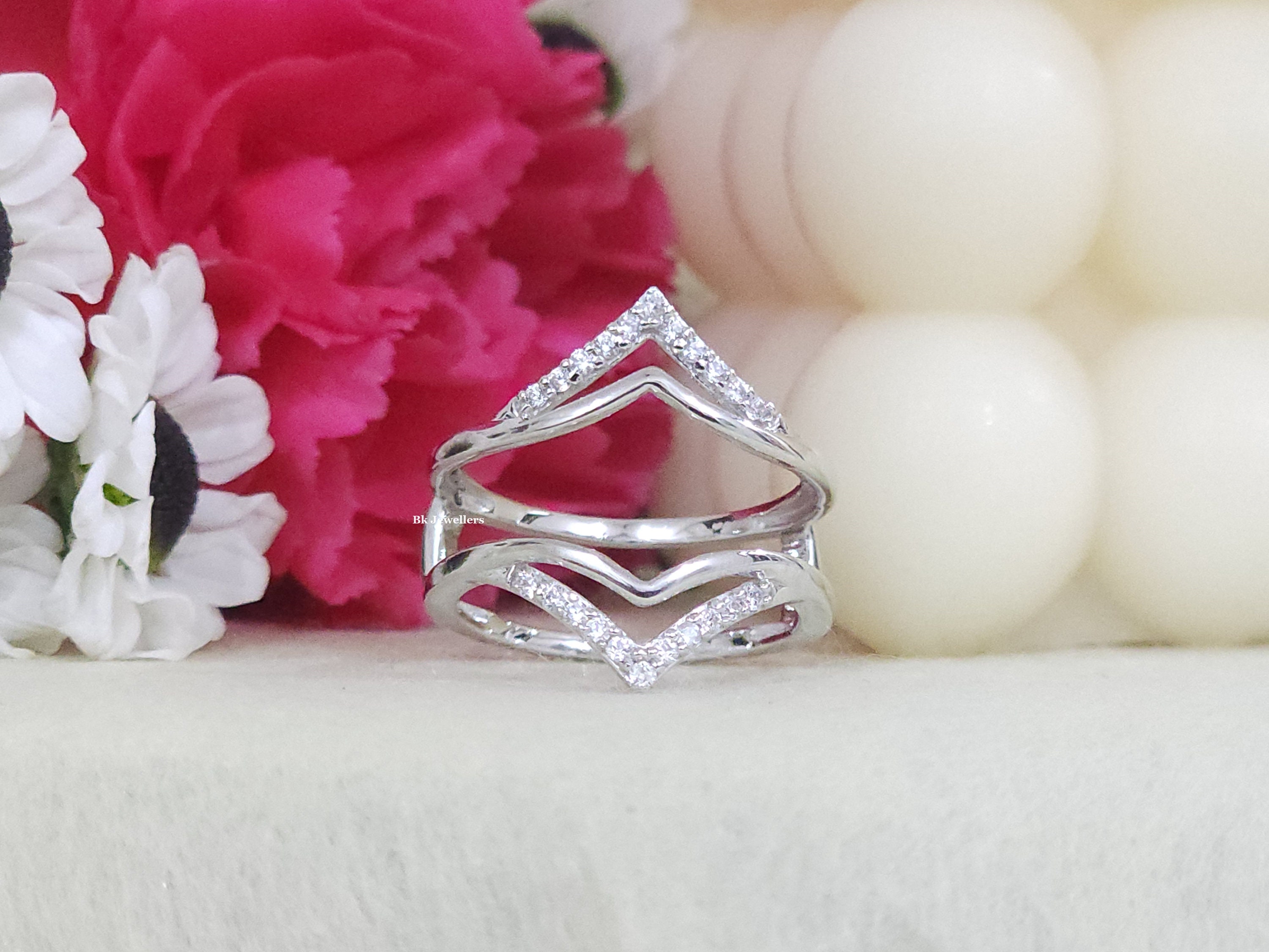 Engagement Ring Jacket Enhancer, Double V Shaped Wedding Band, Diamond Ring Guard for Women