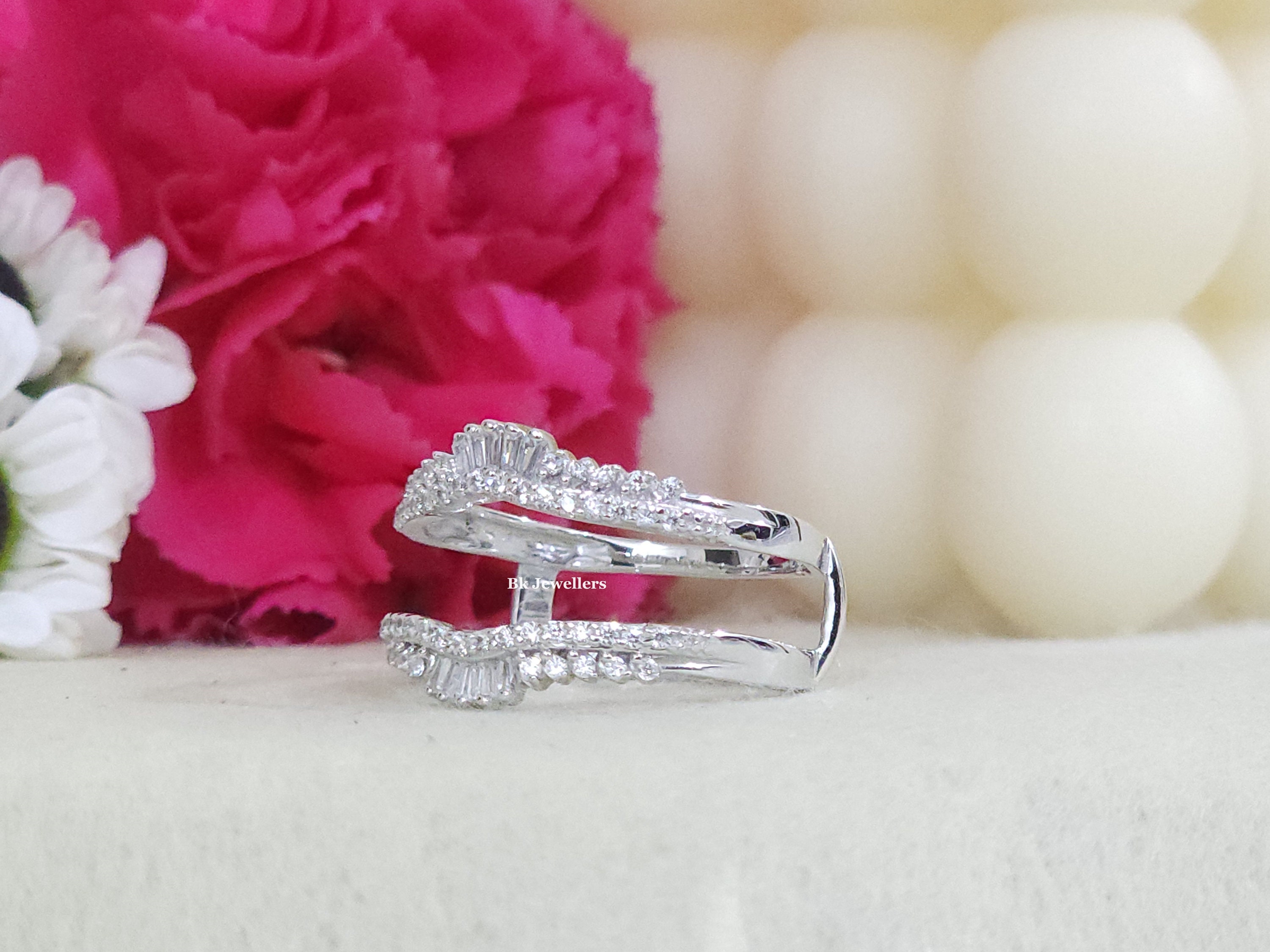 Baguette & Round Cut White Diamond Enhancer Wrap Ring - 14k Yellow Gold Finish, Sterling Silver, For Women