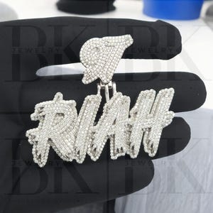 Colgante de nombre helado para hombres, colgante de letra de diamante VVS Moissanite, número personalizado, plata 925, acabado en oro blanco de 14 k, regalo para él