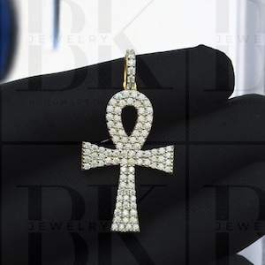 Colgante de cruz de diamantes de moissanita VVS, cruz helada, cruz unisex de hip hop, plata 925, acabado en oro amarillo de 14 k, positivo en el probador, regalo para él