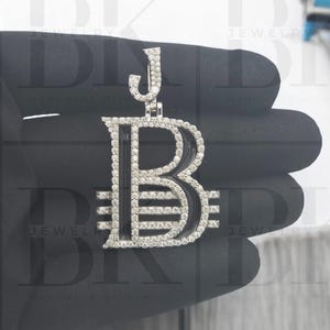 Colgante con inicial de diamante de moissanita real y letra B, colgante con efecto helado, enganche personalizado, plata de ley 925, acabado en oro blanco de 14 k, regalo de cumpleaños