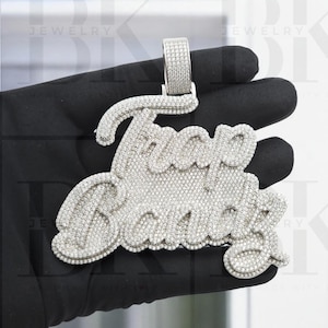 Colgante de doble capa con forma de trampa helada, colgante con letra de moissanita VVS, nombre personalizado, acabado en oro blanco de 14 quilates, plata 925, regalo de cumpleaños para él