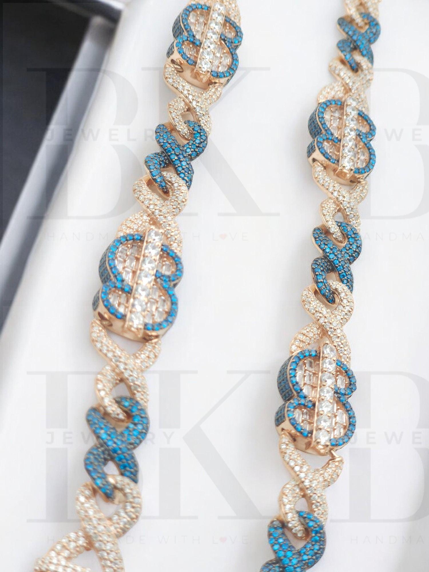 14mm Infinity With Sign Necklace for Men, Blue and White 14mm Infinity With Sign Necklace for Men, Blue and White