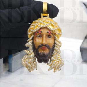 3D Enamel Face Jesus Pendant, Real Moissanite Jesus Pendant, Hip Hop Jesus Pendant, 925 Silver,  Christmas Gift For Him, 14k Gold Finish
