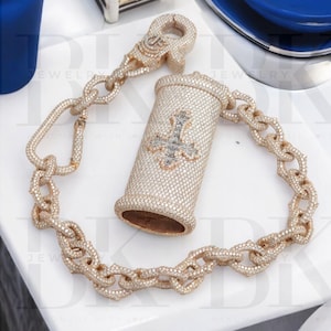 Colgante de caja para encendedor helado para hombre, collar de moissanita VVS, soporte para encendedor de hip hop, joyería de rapero, acabado en oro rosa de 14 k, autoregalo