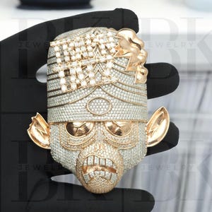 Colgante de personaje 3D, colgante Moissanite Toon, colgante Iced Out Men Toon, letra personalizada, colgante de hip hop, plata 925, acabado en oro rosa de 14k