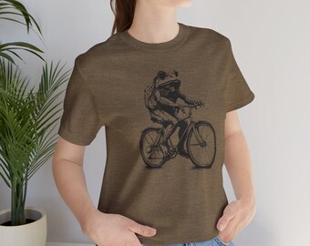 Maglietta con rana in bicicletta: maglietta con bizzarra grafica di animali in bicicletta