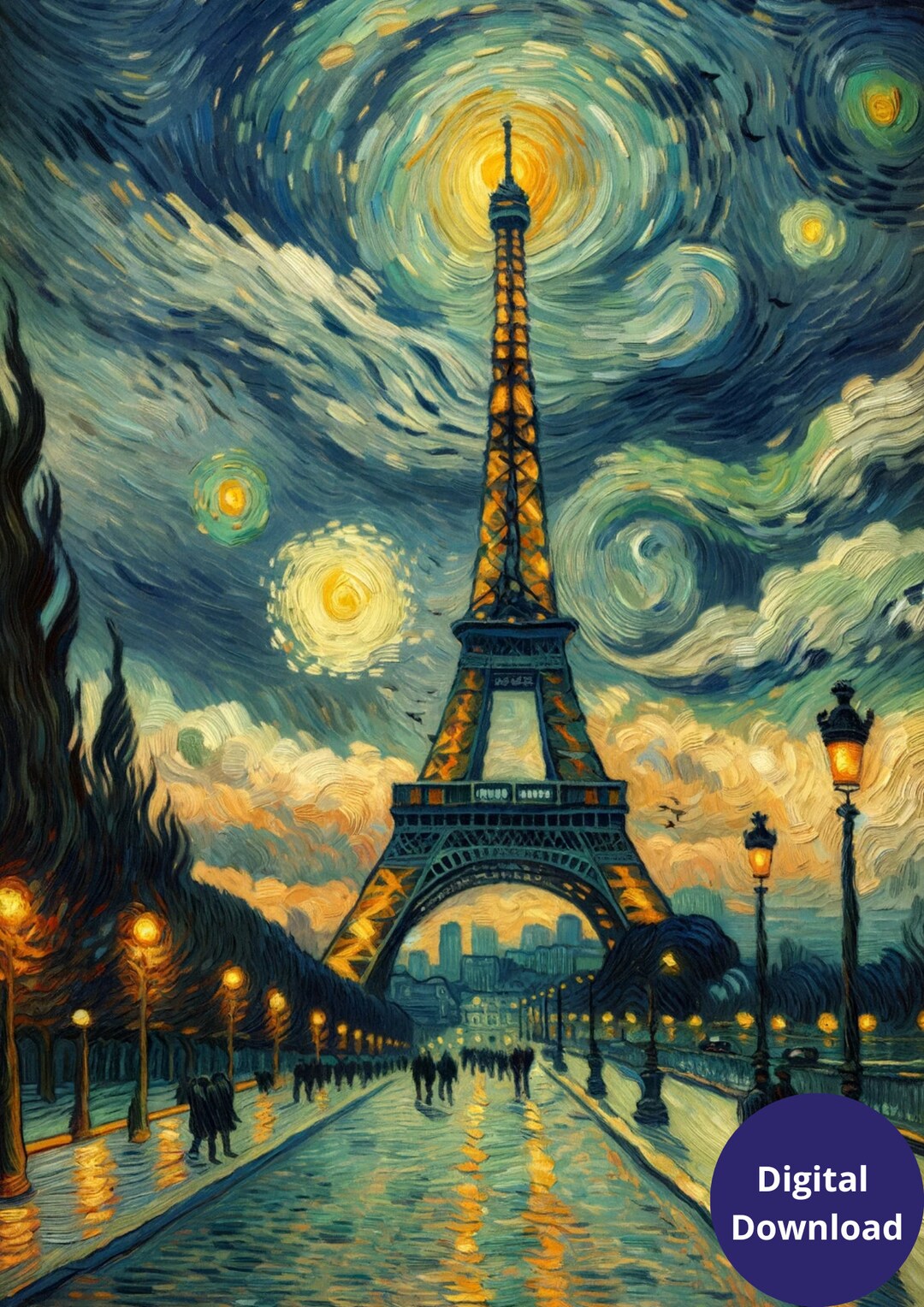 Van Gogh Inspired Digital Art Print A4 - Paris - Eiffel