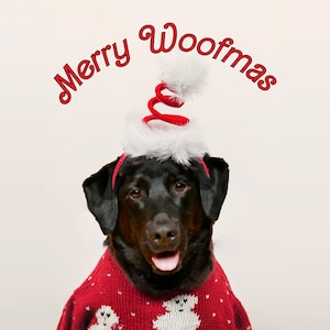 Tarjeta de Navidad para mascotas realista personalizada, tarjeta personalizada Merry Woofmas de la foto del perro, retrato de mascota de Navidad de la foto, mascota personalizada de Navidad