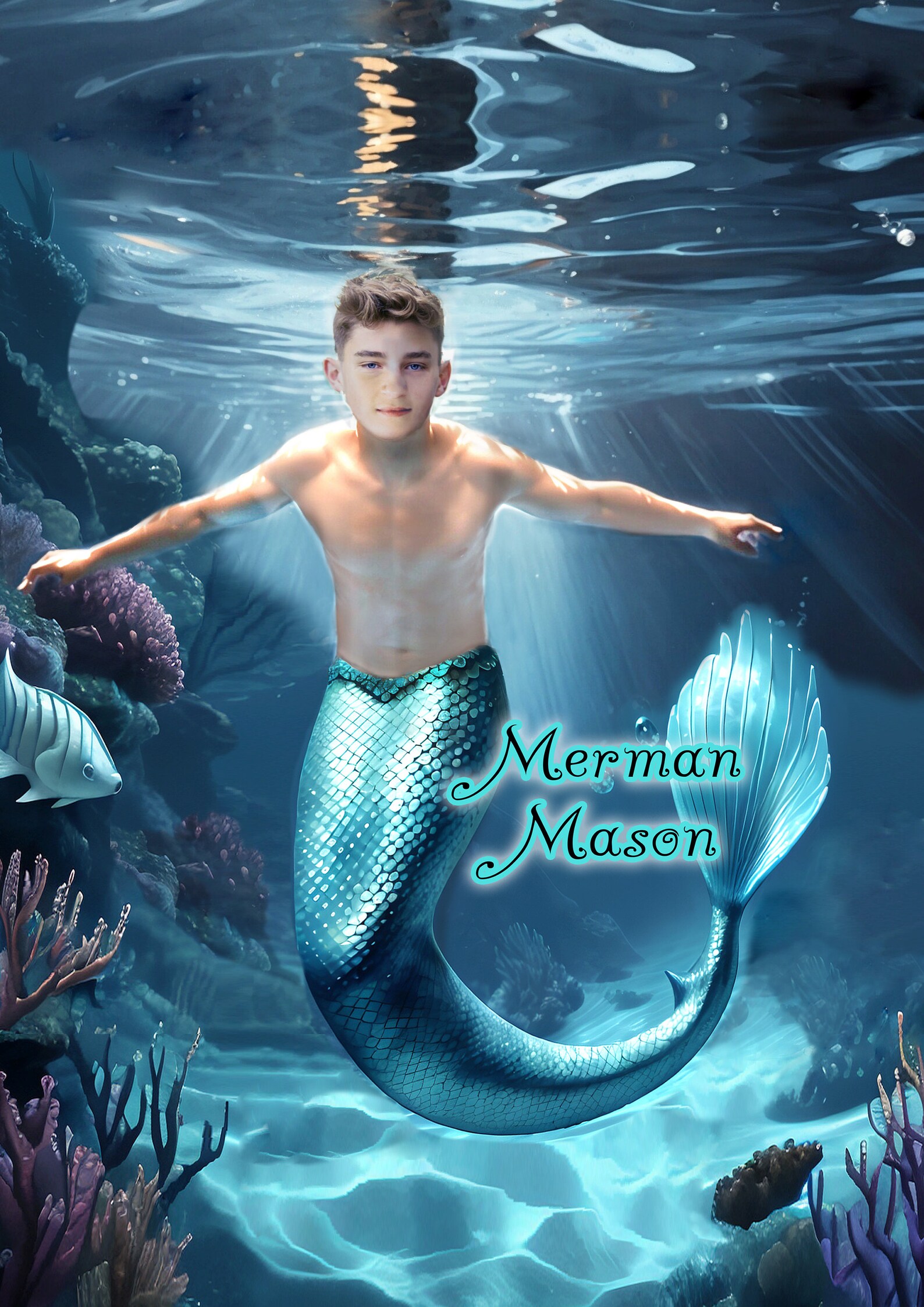 Merman Custom Personalized Merman Adventure Poster: Custom Boy Photo (digital ...