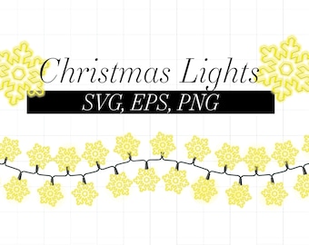 Christmas Snowflake String Lights SVG. png. EPS. Seamless Tiling. Christmas Lights Digital File, download, Black Or Transparent Background