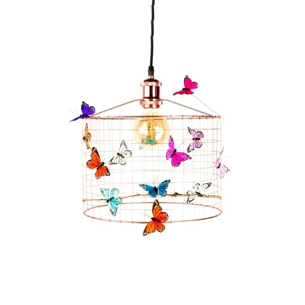 Lampe suspendue Chambre d'enfant avec papillons-CUIVRE-Lampes suspendues pour enfants-Lampe suspendue chambre d'enfant couleur cuivre-lampe avec papillons-lampe papillon-Ø30cm./Moyen