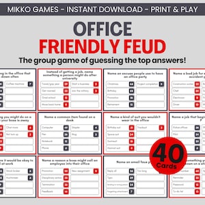 Office Friendly Feud: Printable Large Group Party Game, Family Feud Trivia Questions and Cards for Adults, Work Parties & Team Building