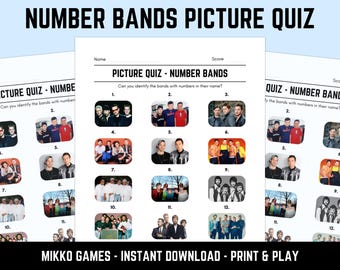 Printable Number Bands Picture Quiz With Answers: Picture Round Quiz Sheets, Pub Quiz Trivia, Downloadable Table Quiz, Fun Music Quiz