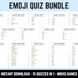 Emoji Quiz Bundle: 15 Printable Emoji Pictionary Quiz Sheets, Downloadable Pub Quiz Picture Round, Fun Party Game for Families & Adults