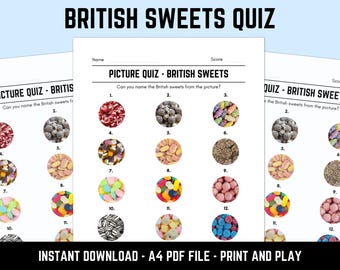 Printable British Sweets Picture Quiz With Answers: Instant Download PDF