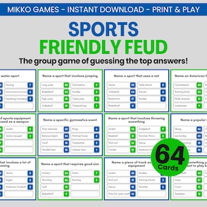 Sports Friendly Feud: Printable Large Group Party Game for Kids & Adults, Family Feud Trivia Questions and Cards for Family Game Night