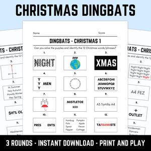 Printable Christmas Dingbats Picture Quiz: Downloadable Xmas Rebus