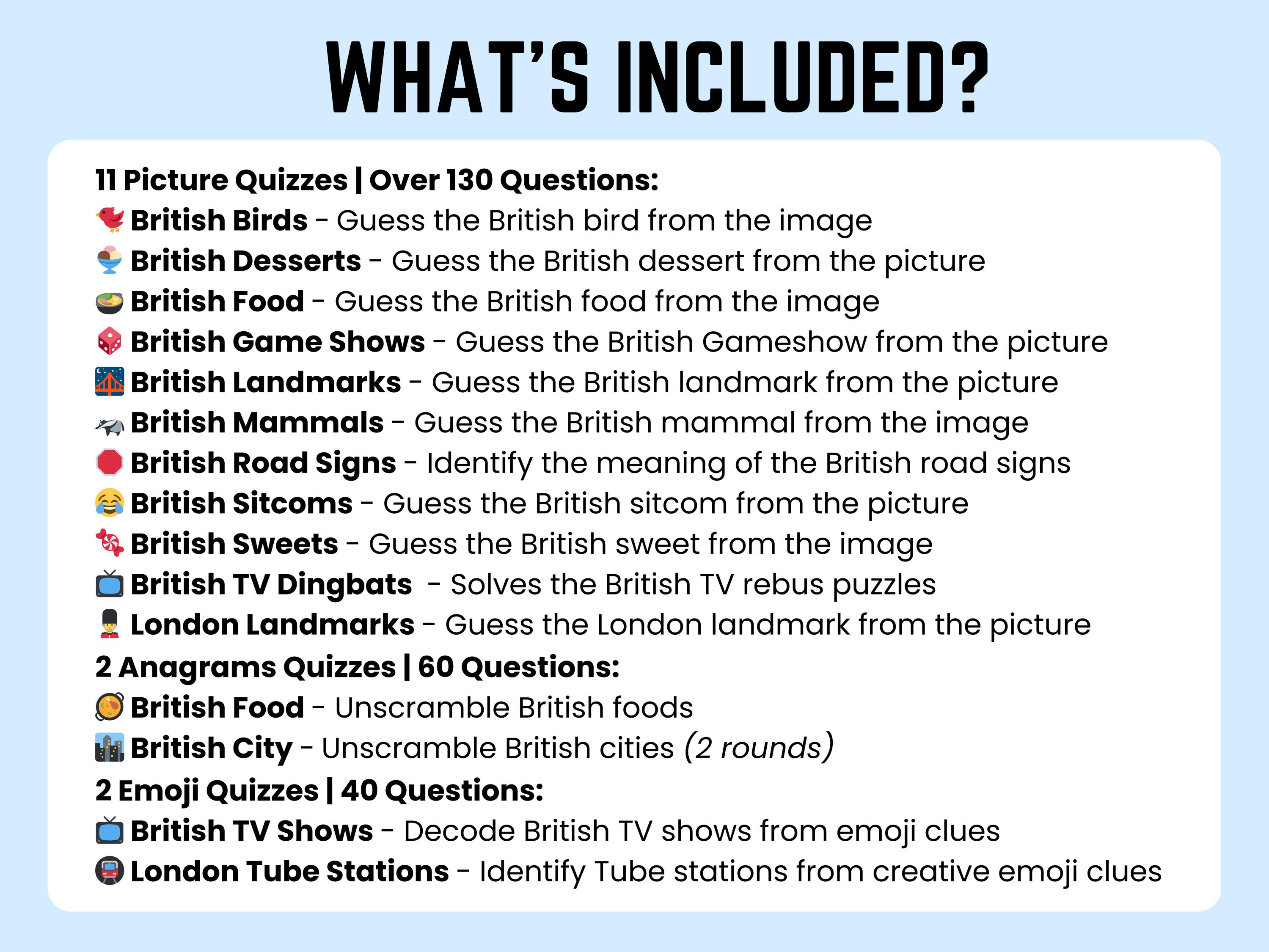 British Quiz Bundle: 15 Printable Quizzes in 1, Picture Round Quiz